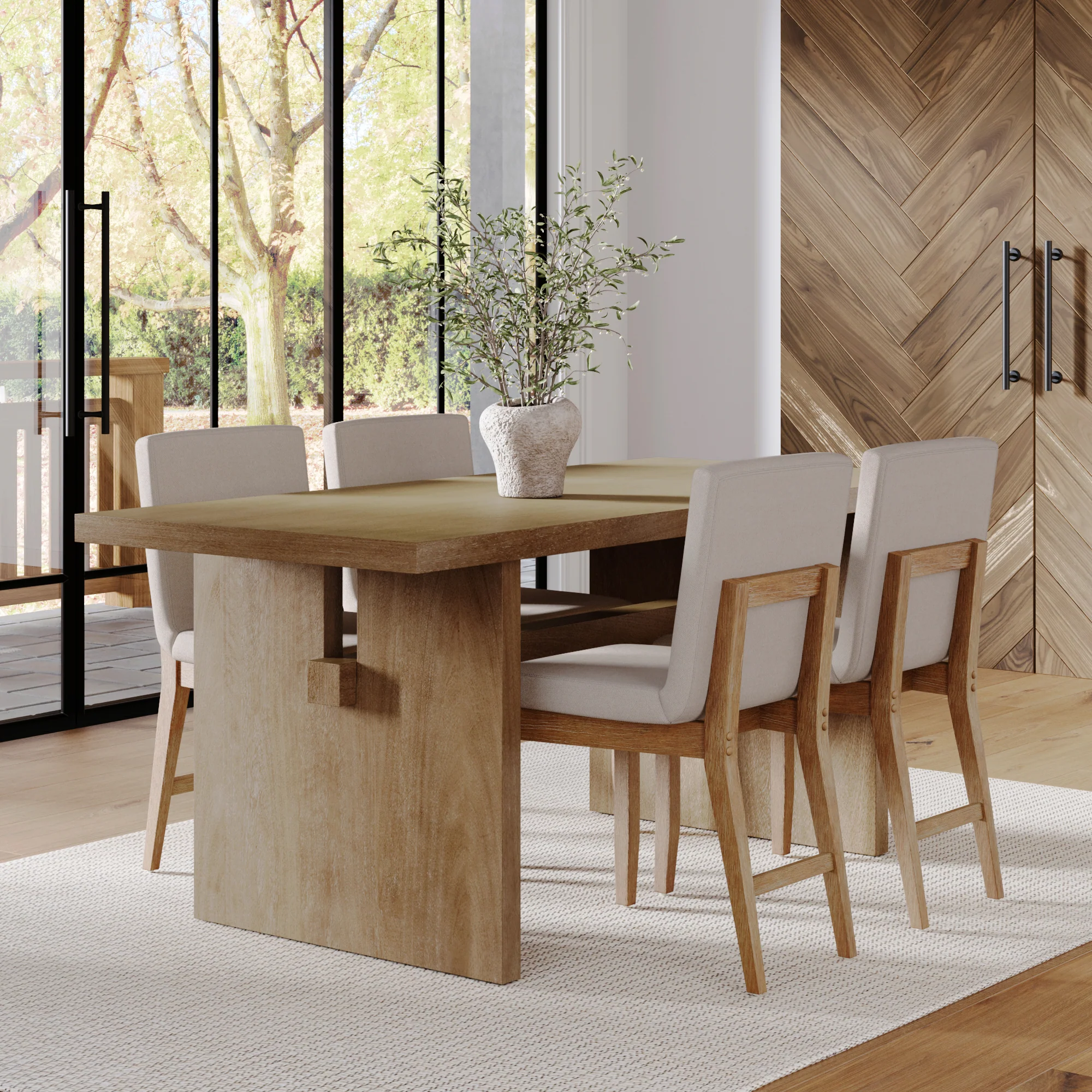 Wood Modern Farmhouse Dining Table, Light Brown