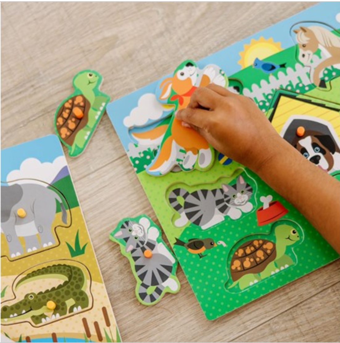 Melissa & Doug Wooden Peg Puzzle 4-Pack for Toddlers and Preschoolers – Vehicles, Farm, Safari, Pets