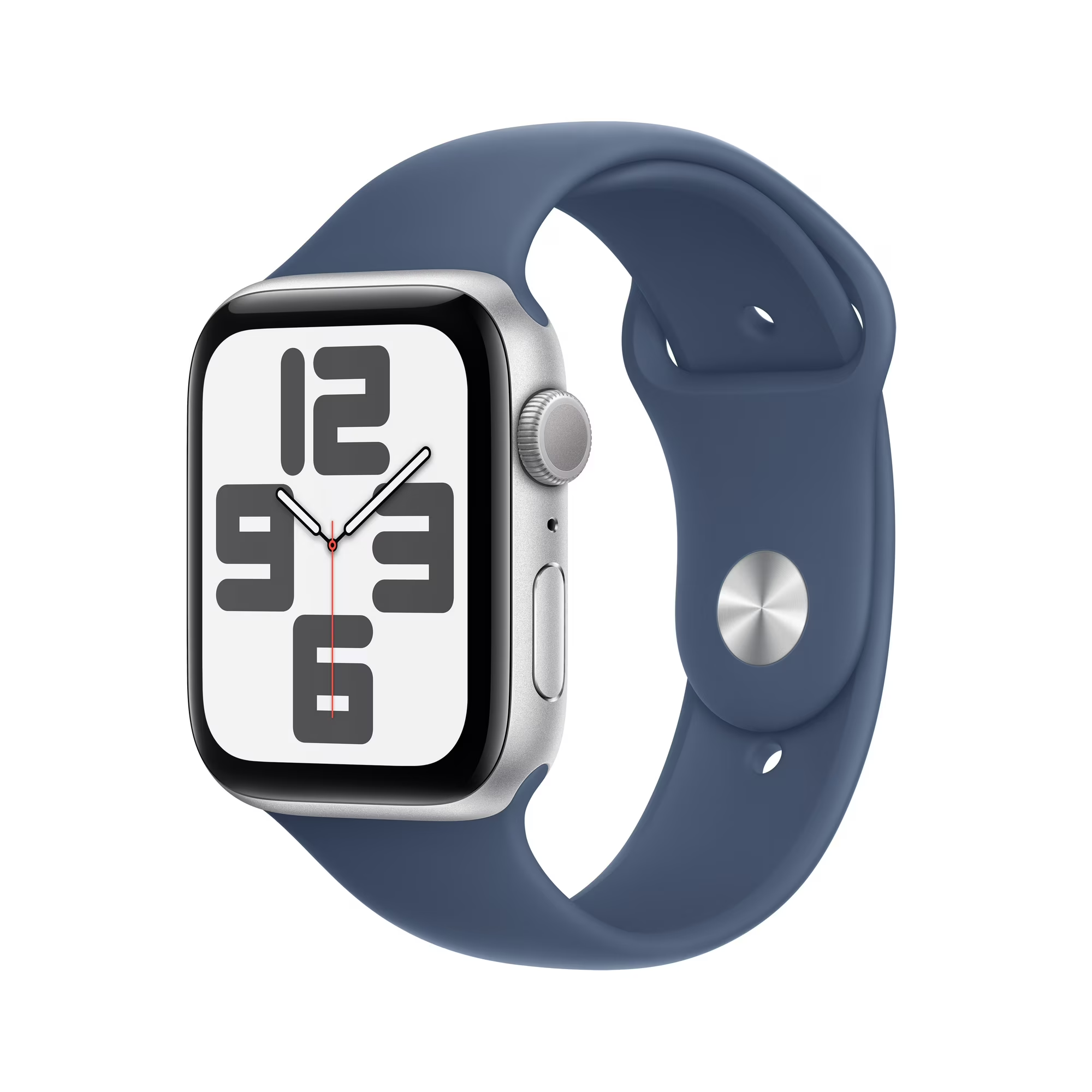 Apple Watch SE (2nd Gen) [GPS 44mm] Smartwatch with Silver Aluminum Case with Denim Sport Band - M/L
