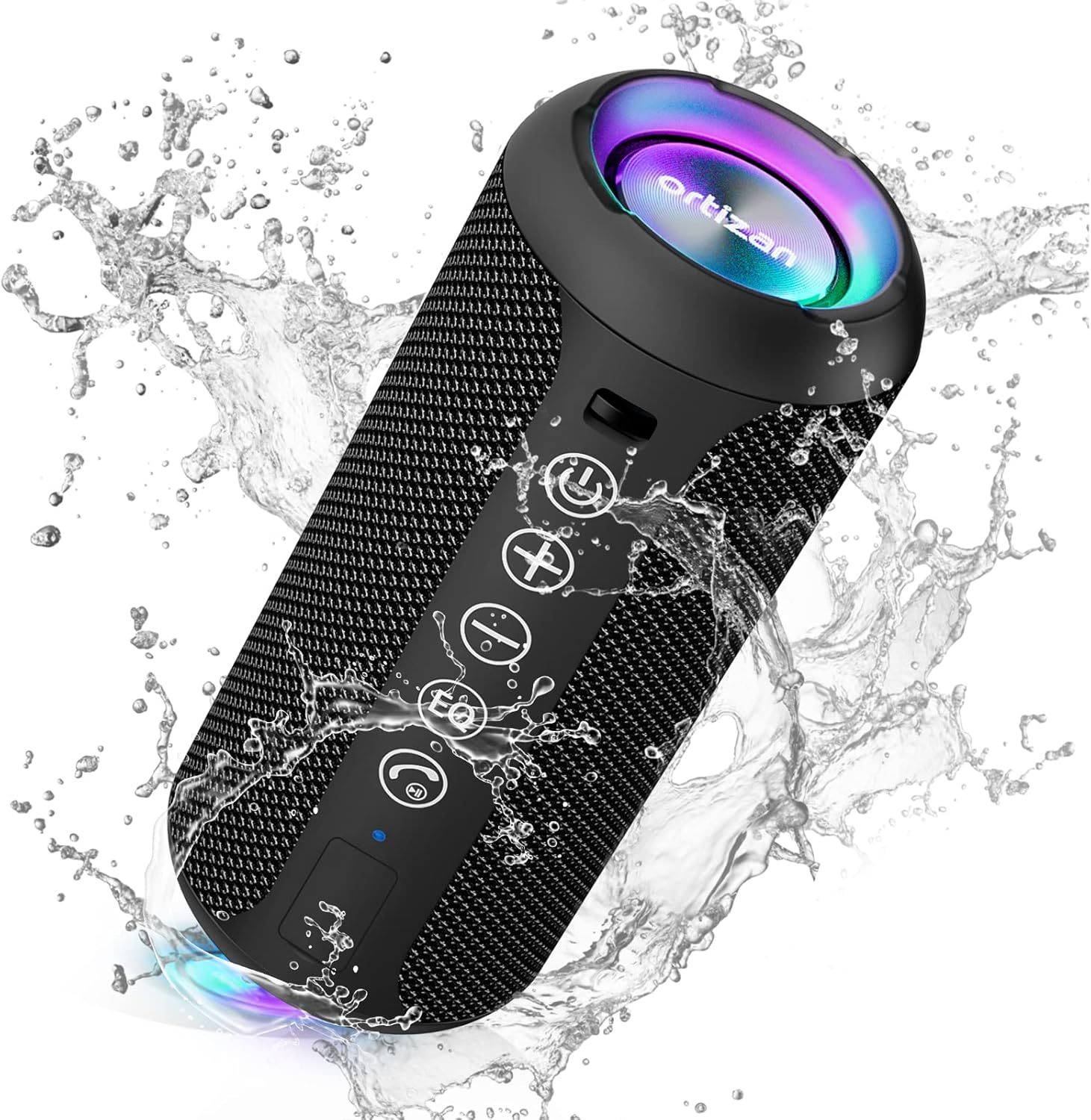 Ortizan Portable Bluetooth Speaker x Stocking Stuffers: IPX7 Waterproof, Wireless, Big Sound, Deep Bass, Dual Pairing, 30H Playtime, White Elephant Gift for Adults Men Women Teen Boys Girls (Black)