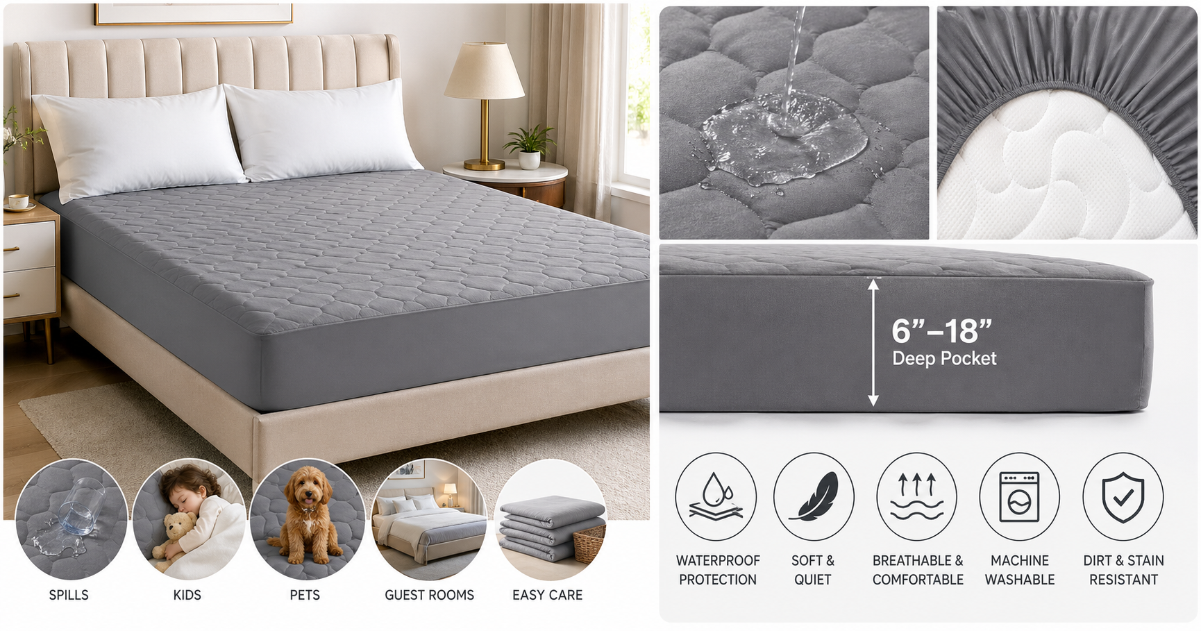 BEDLORE Waterproof Mattress Protector (Queen, Gray) Review: Quiet Protection for Everyday Use