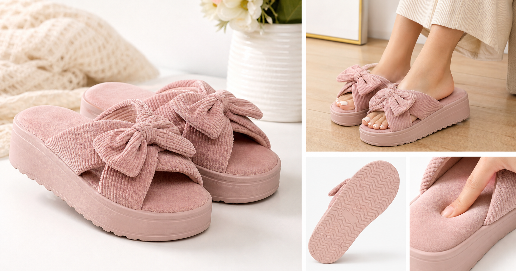 Chantomoo Women’s Memory Foam Corduroy Bow Slippers: Style-First House Shoes with Everyday Comfort