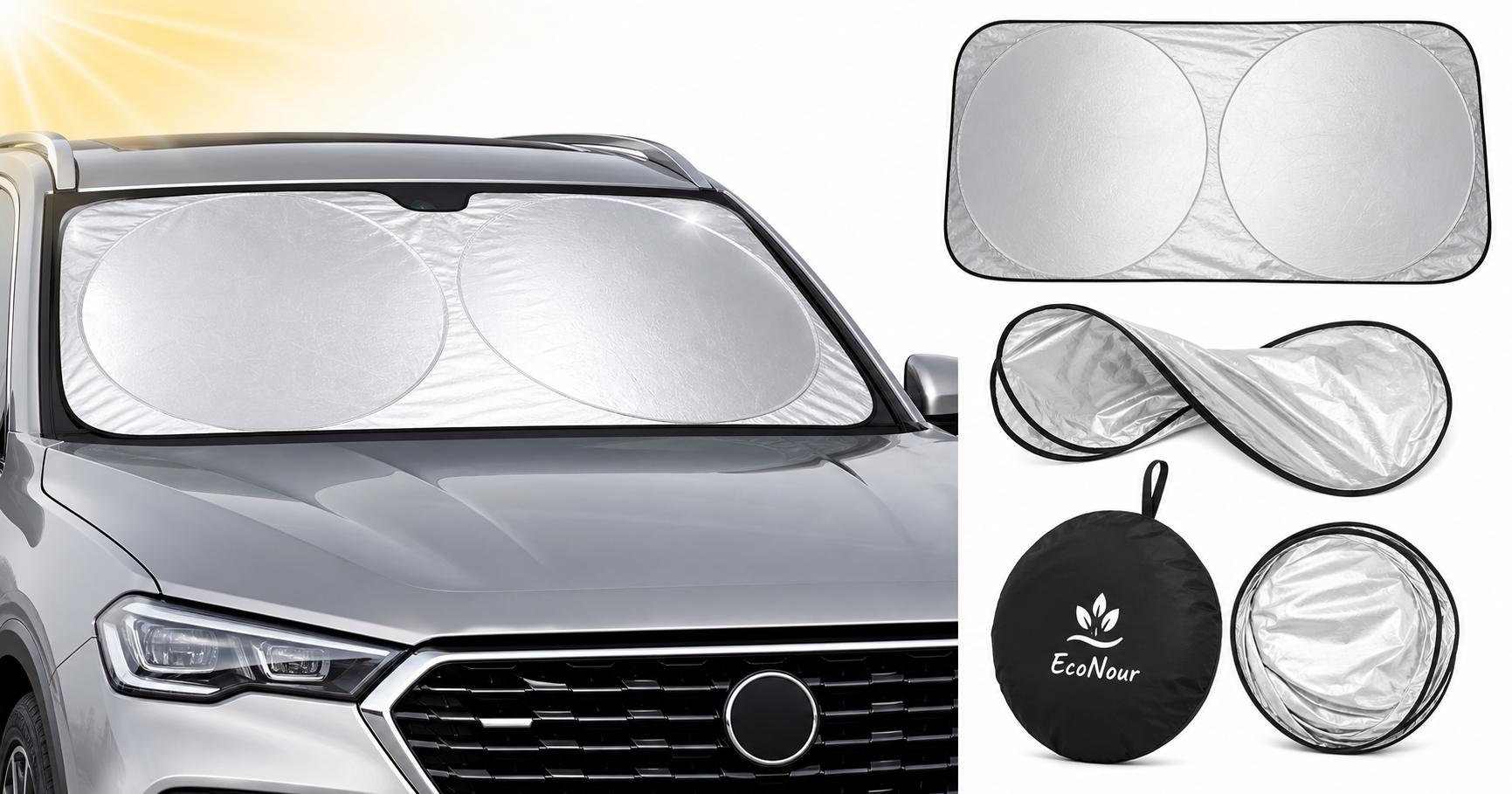 EcoNour Car Windshield Sunshade (Medium 64x32): A Practical, Budget-Friendly Heat and UV Shield
