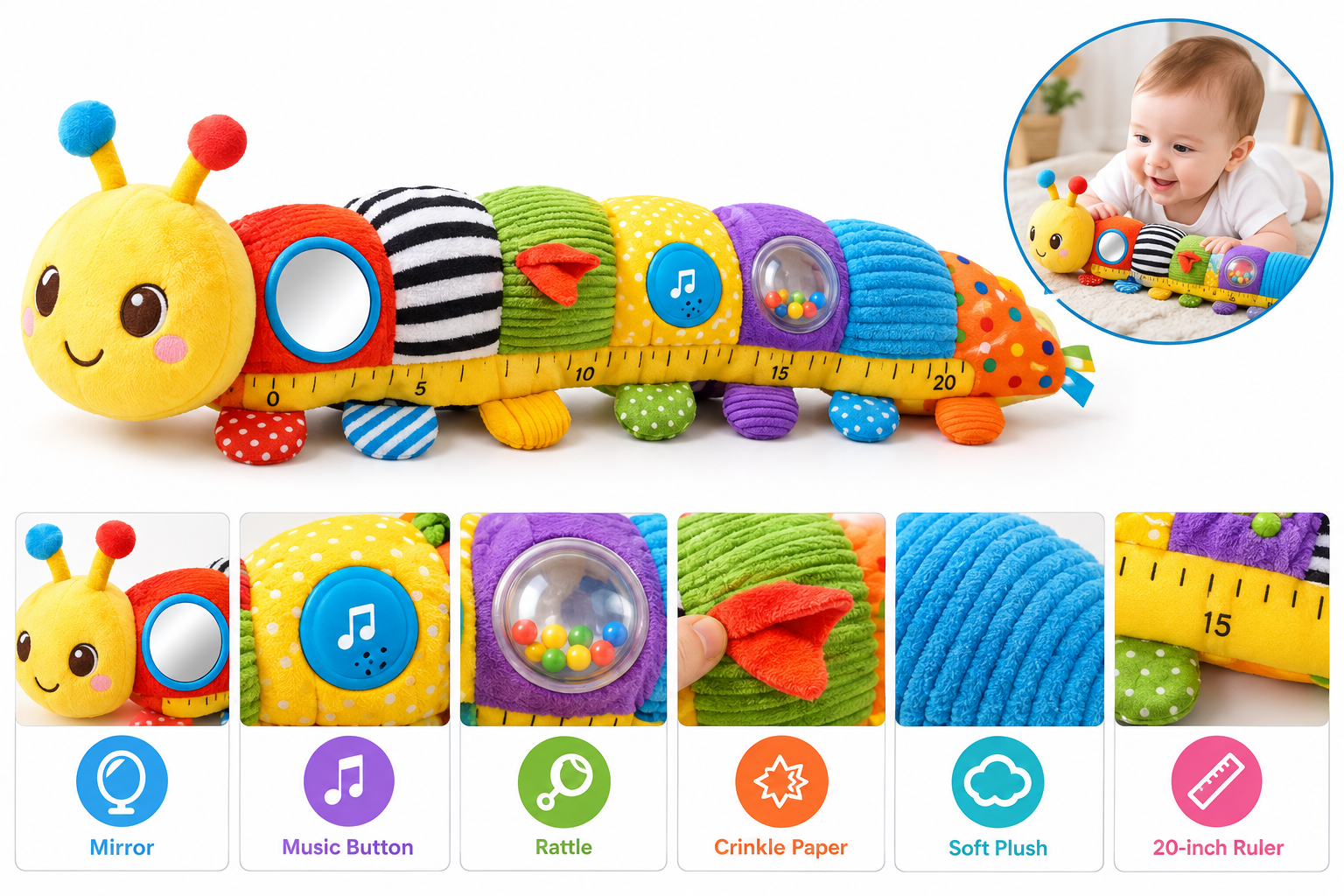 [Musical Stuffed Caterpillar Baby Toy](https://www.amazon.com/dp/B0CDWW374H): Sensory Tummy Time Review